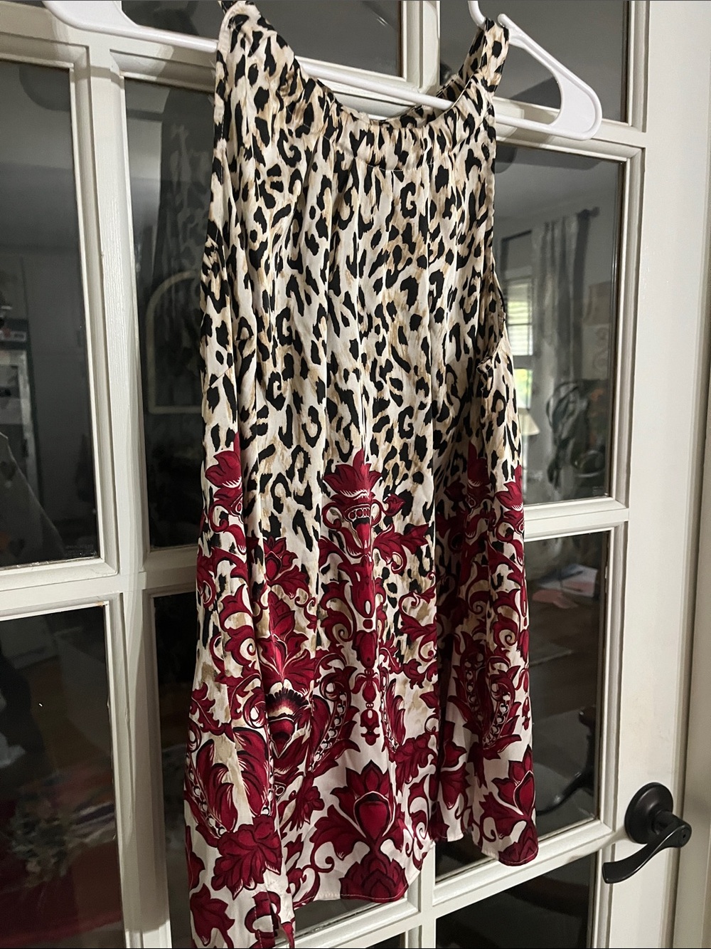 A-Line Leopard Print tank Red Floral Border